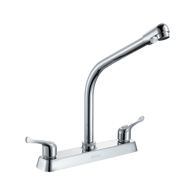 Llave Mezcladora 8" Para fregador de Cocina. Grifo pluma de latón con manerales de zinc y tubo de acero inoxidable.