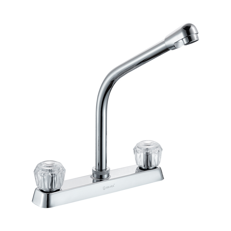 Llave para fregador de Cocina 8" Latón Cromado. Grifo de Giro Completo con Pluma Alta y Asas Acrílicas.