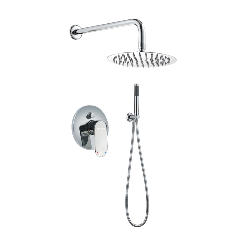 Ducha Para Empotrar. Juego De Mezcladora Monomando Con Desviador, Regadera Redonda De 8” Y Ducha Teléfono. Color Cromado.