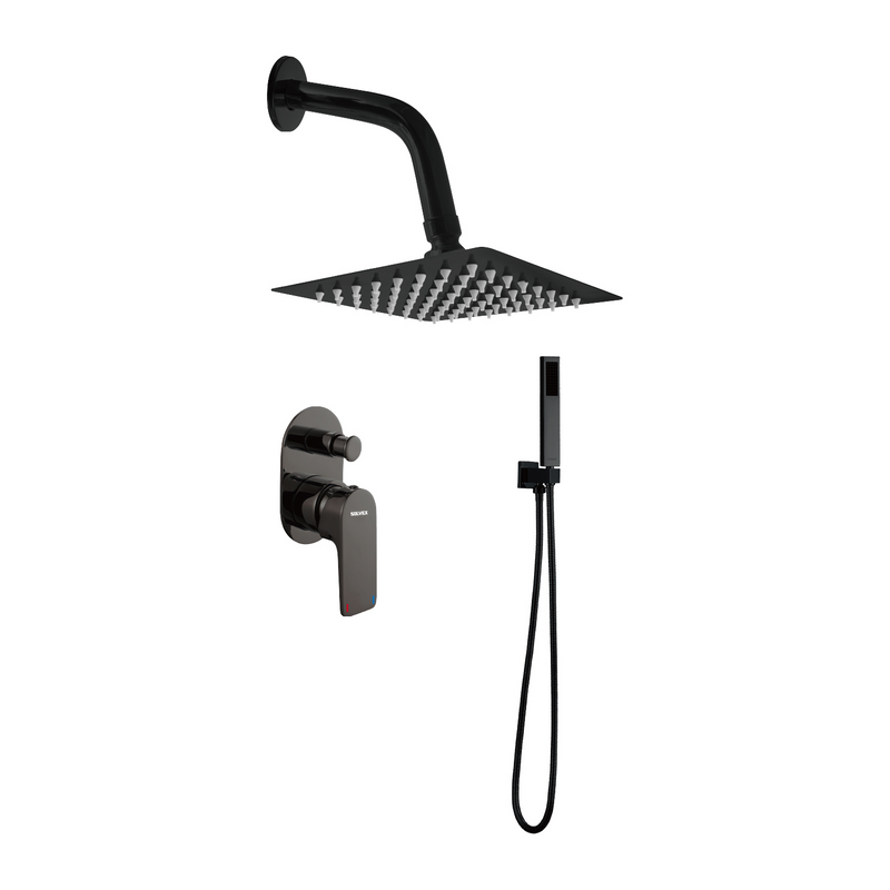 Ducha Empotrable con Mezcladora Monomando de 2 Funciones, Regadera de 6” y Ducha Teléfono. Diseño en color negro.
