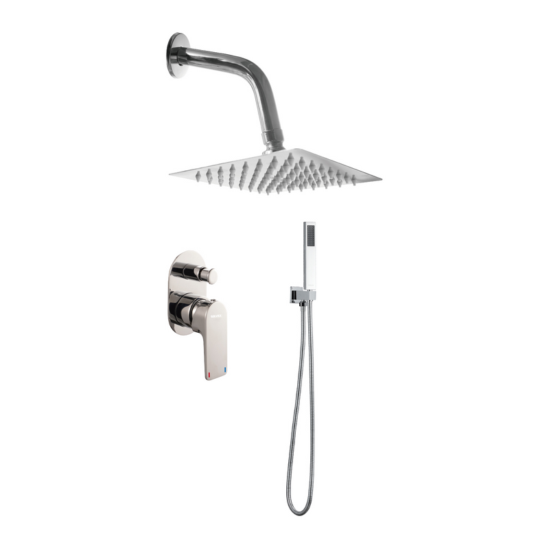 Ducha Empotrable con Mezcladora Monomando de 2 Funciones, Regadera de 6” y Ducha Teléfono. Diseño Moderno Cromado.
