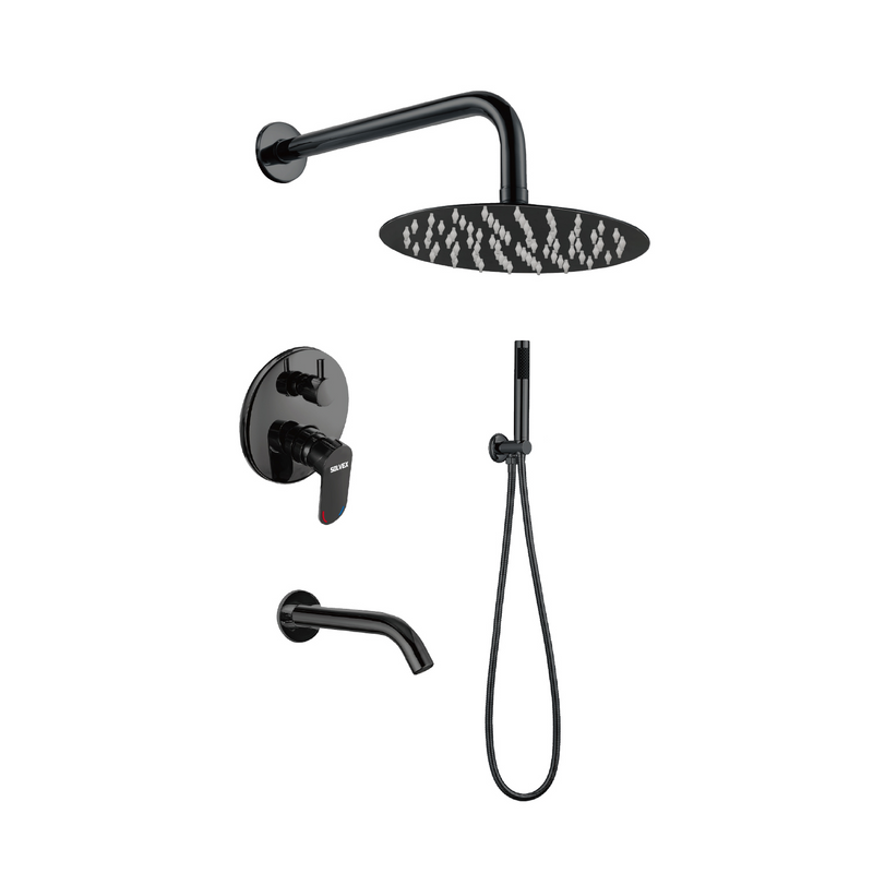 Ducha Para Empotrar. Juego De Mezcladora Monomando Con Desviador Para Bañera. Regadera Redonda De 8”, Ducha Teléfono Y Surtidor Inferior.