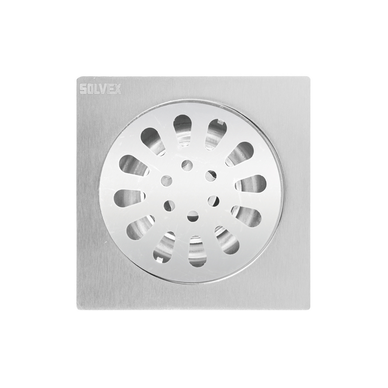 Drenaje Cuadrado 4" Para Ducha. Desagüe De Piso En Acero Inoxidable. Rejilla Satinada 10x10 cm.