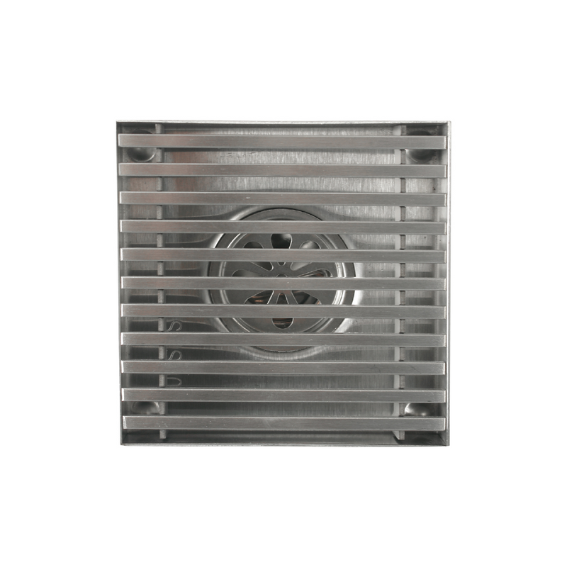 Drenaje Cuadrado 4" Para Ducha. Desagüe De Piso En Acero Inoxidable 10x10cm. Acabado satinado.