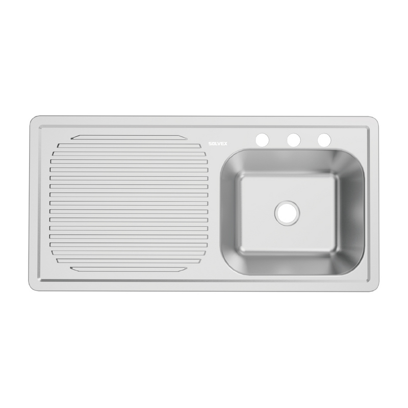 fregador de Cocina Empotrable 100x50x15cm. Acero Inoxidable con Tina y Escurridor. Superficie Cepillada.