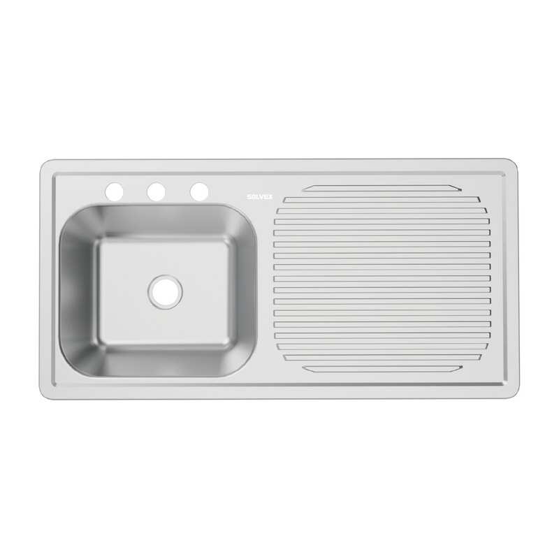 fregador de Cocina Empotrable 100x50x15cm. Acero Inoxidable con Tina Izquierda. Escurridor Superficie Cepillada.