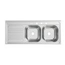 fregador de Cocina Doble Tina 120x50x15cm. Acero Inoxidable con Escurridor y 3 Orificios. Superficie Cepillada.