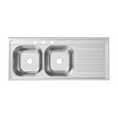fregador de Cocina Doble Tina 120x50x15cm. Acero Inoxidable con Escurridor Derecho y 3 Orificios Superficie Cepillada.