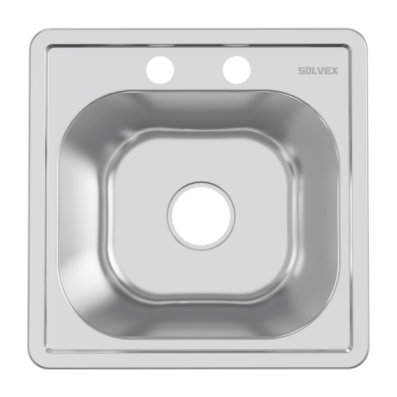 fregador de Cocina Tipo Bar 38x38x15cm. Acero Inoxidable con 2 Orificios. Superficie Cepillada.