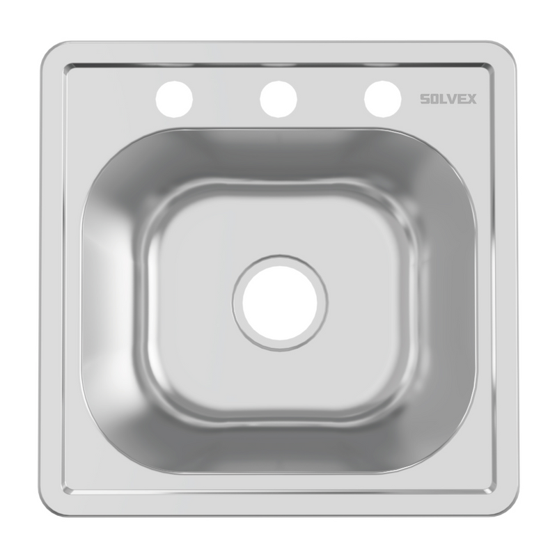 fregador de Cocina Tipo Bar 48x48x15cm. Acero Inoxidable con 3 Orificios para Grifo. Superficie Cepillada.