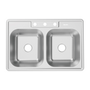 fregador de Cocina Doble Tina 83x56x15cm. Acero Inoxidable con 3 Orificios para Grifo. Superficie Cepillada.