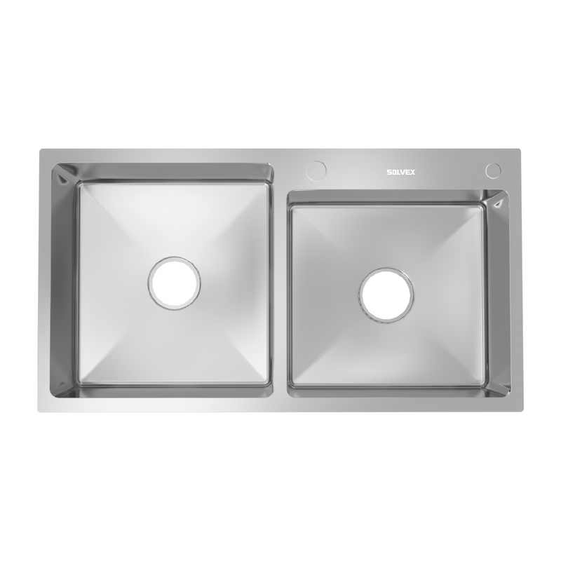 fregador de Cocina Empotrable con Doble Tina 85x46x22cm. Acero Inoxidable. Color negro.