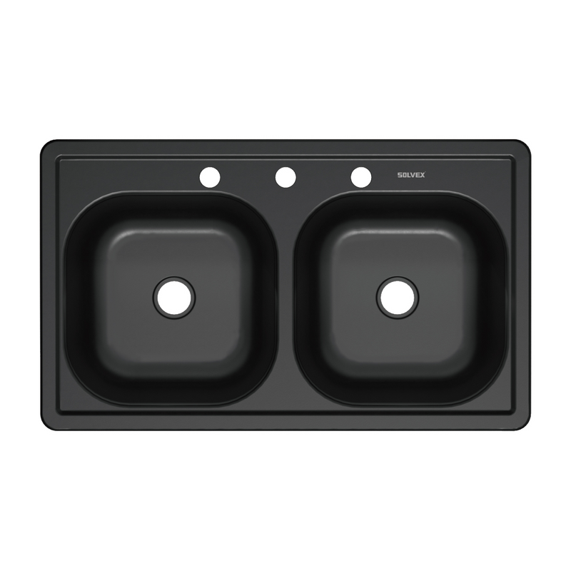 fregador de Cocina Empotrable con Doble Tina 84x48x15cm. Acero Inoxidable. Color Negro.