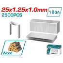 (Caja de 2500 pcs) Grapas 25 mm para pistola neumatica TAT81501 . Calibre 18 1.25x1.0 mm.