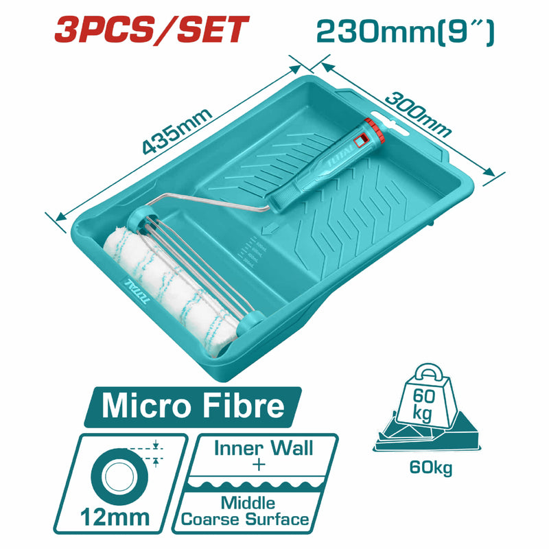 Rodillo De Microfibra 9" Con Bandeja Y Mango. Para Paredes Interiores Y Pinturas Base Aceite. Incluye Rodillo De Repuesto.