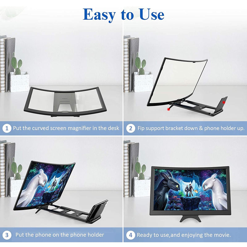 Amplificador de Pantalla de Celular, curva 3D, Full HD. Tamaño 12” Pulg.