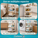 Carrito Organizador Circular de 3 Niveles con Ruedas y Frenos. Carro Auxiliar de Almacenamiento.Color Madera y Blanco (47.5x47.5x81cm)