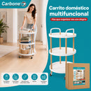 Carrito Organizador Circular de 3 Niveles con Ruedas y Frenos. Carro Auxiliar de Almacenamiento.Color Madera y Blanco (47.5x47.5x81cm)