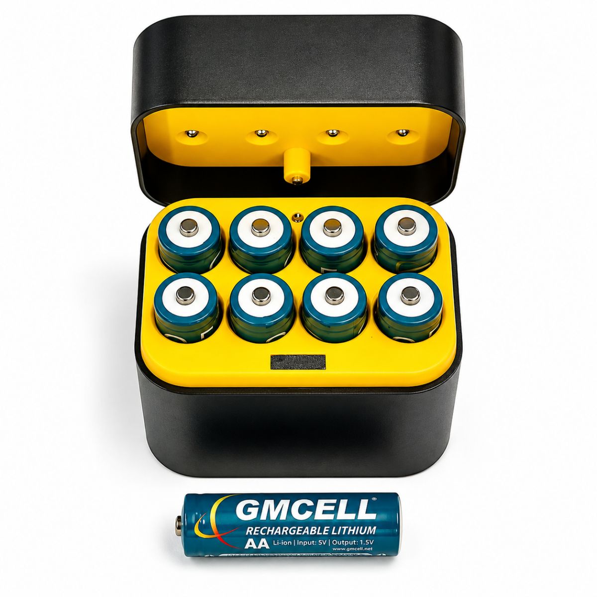 Cargador de Baterías recargables AA hasta 3600mAh de Carga Rápida USBC y 5V con 8 Ranuras. (Incluye 8 Baterías AA De 3600mAh)