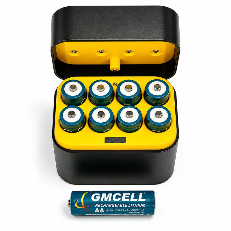 Cargador de Baterías recargables AA hasta 3600mAh de Carga Rápida USBC y 5V con 8 Ranuras. (Incluye 8 Baterías AA De 3600mAh)