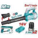 Sopladora de hojas inalámbrica 16V 13000 rpm. Velocidad máx. aire 50 m/s. Incluye batería y cargador.