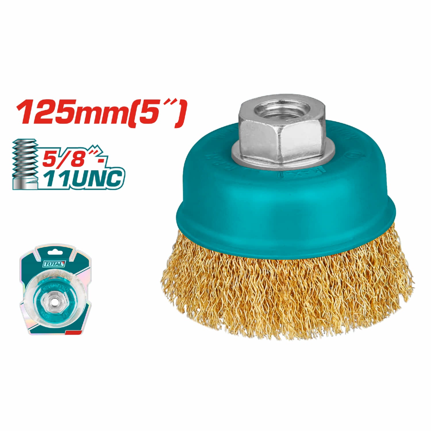 Disco de alambre 5"" (125mm) con rosca 5/8"" 11 UNC. Diámetro alambre 0.3 mm