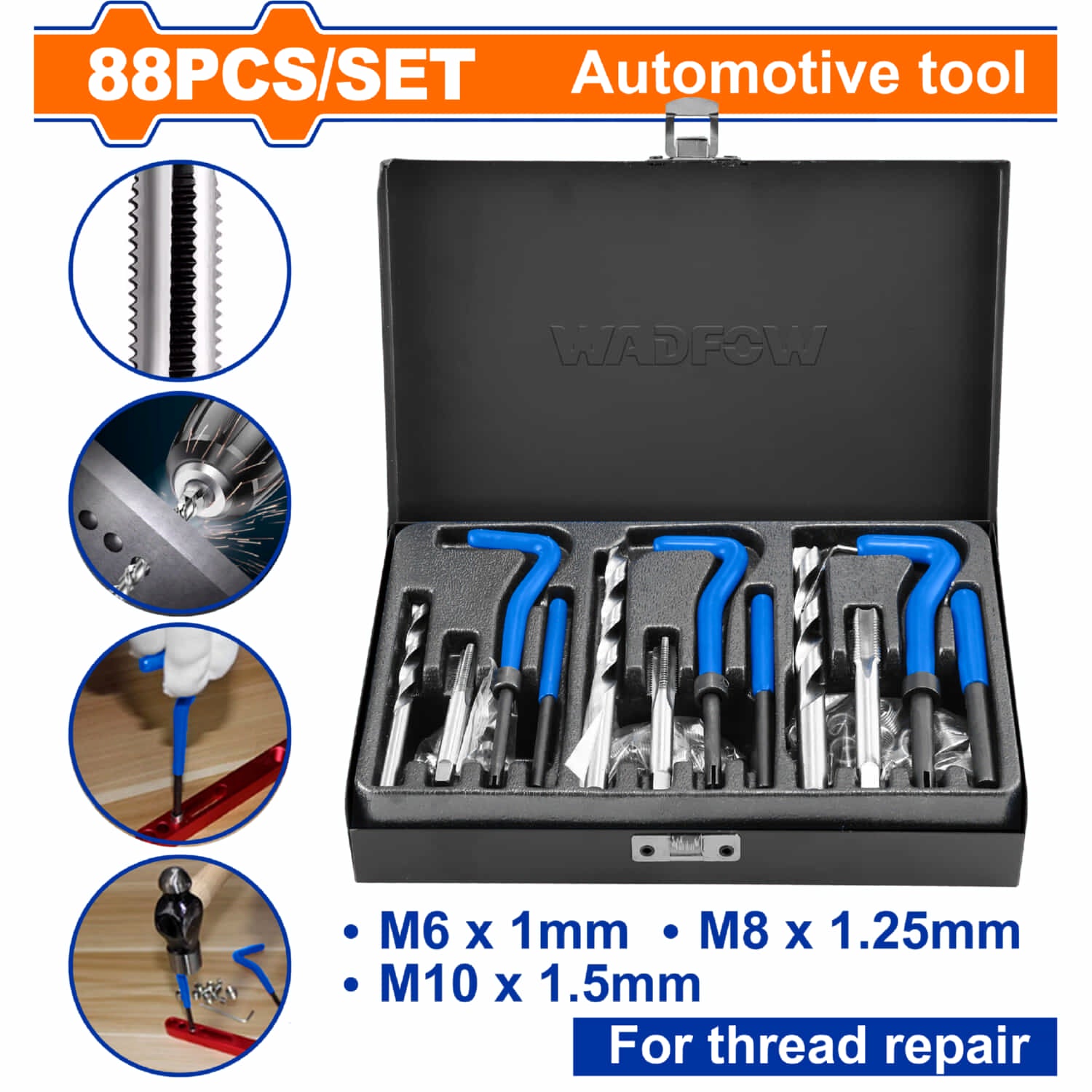 Reparador de Roscas recuperar roscas Compatible M6 M8 M10 HSS  Kit Roscador Set 88 pzas