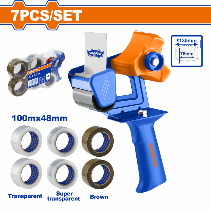 Cinta Adhesiva con Dispensador 100mx48mm Transparente y Marrón Ø135mm Sellar cartón. Incluye 7 cintas adhesivas