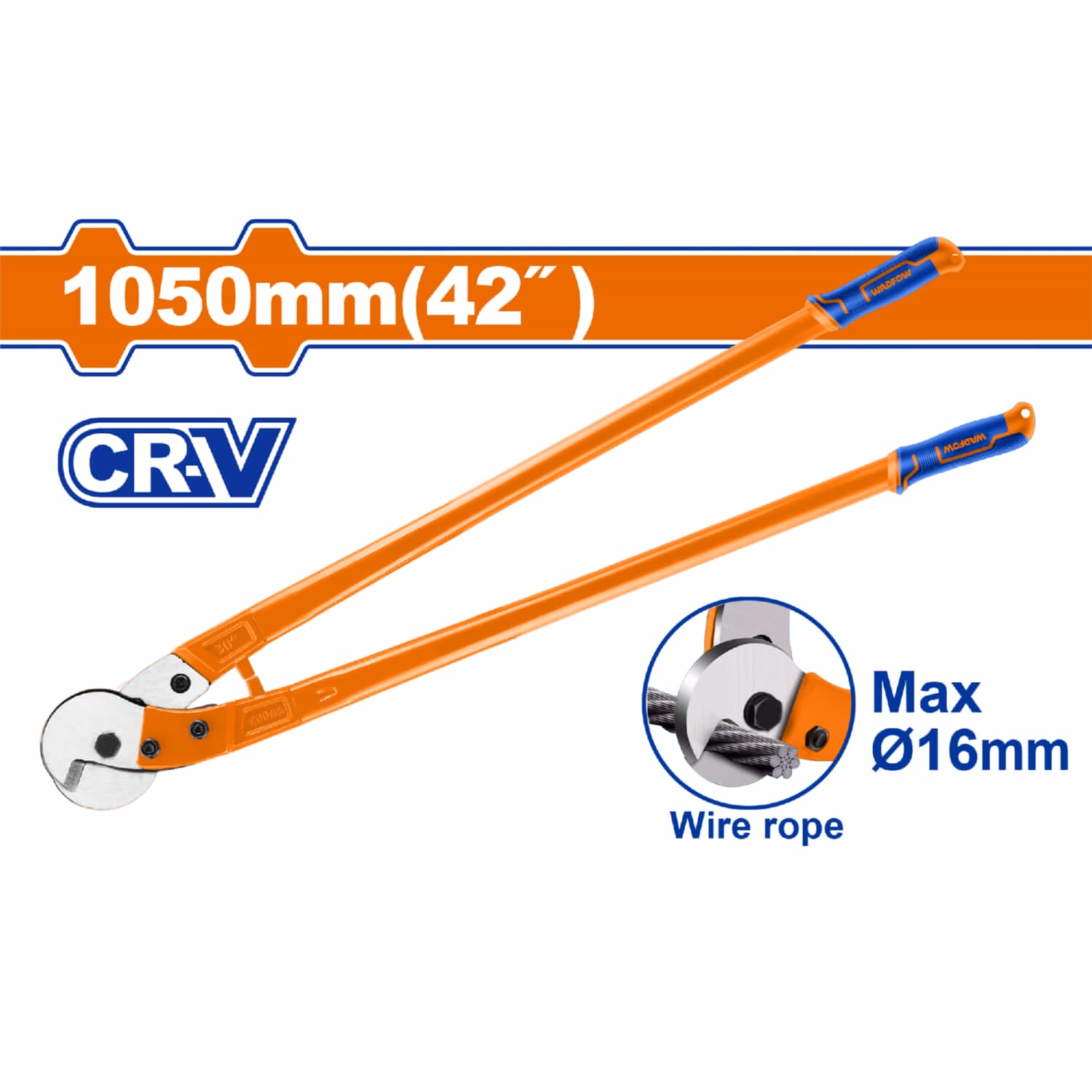 Cortador de cables Trinquete Cortadores 1050mm (42") Cr-V Rango corte: 16mm. Forjado. Acabado negro. Corta alambre