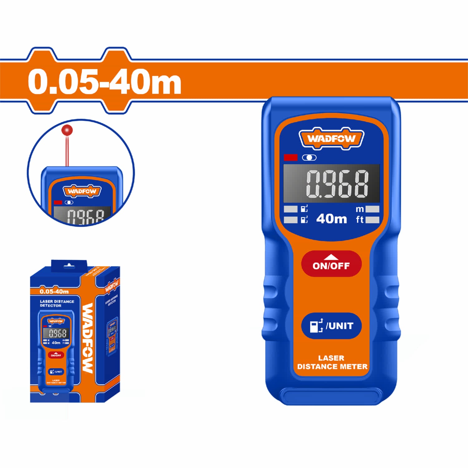 Medidor laser rango 0.05-40m. Precisión de medición: ±2.0mm. Baterías 2 AAA Tipo de láser: 635 nm