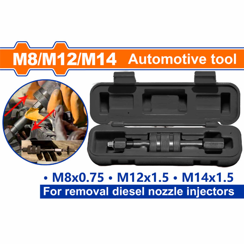 Extractor de Inyectores Diesel con Martillo Deslizante M8x0.75 M12x1.5 Rosca Externa M14x1.5 Acero al Carbono
