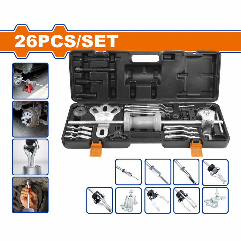 Extractores con Martillo Deslizante para Ejes Rodamientos Bujes Engranajes y Poleas. Set 26 pzas.