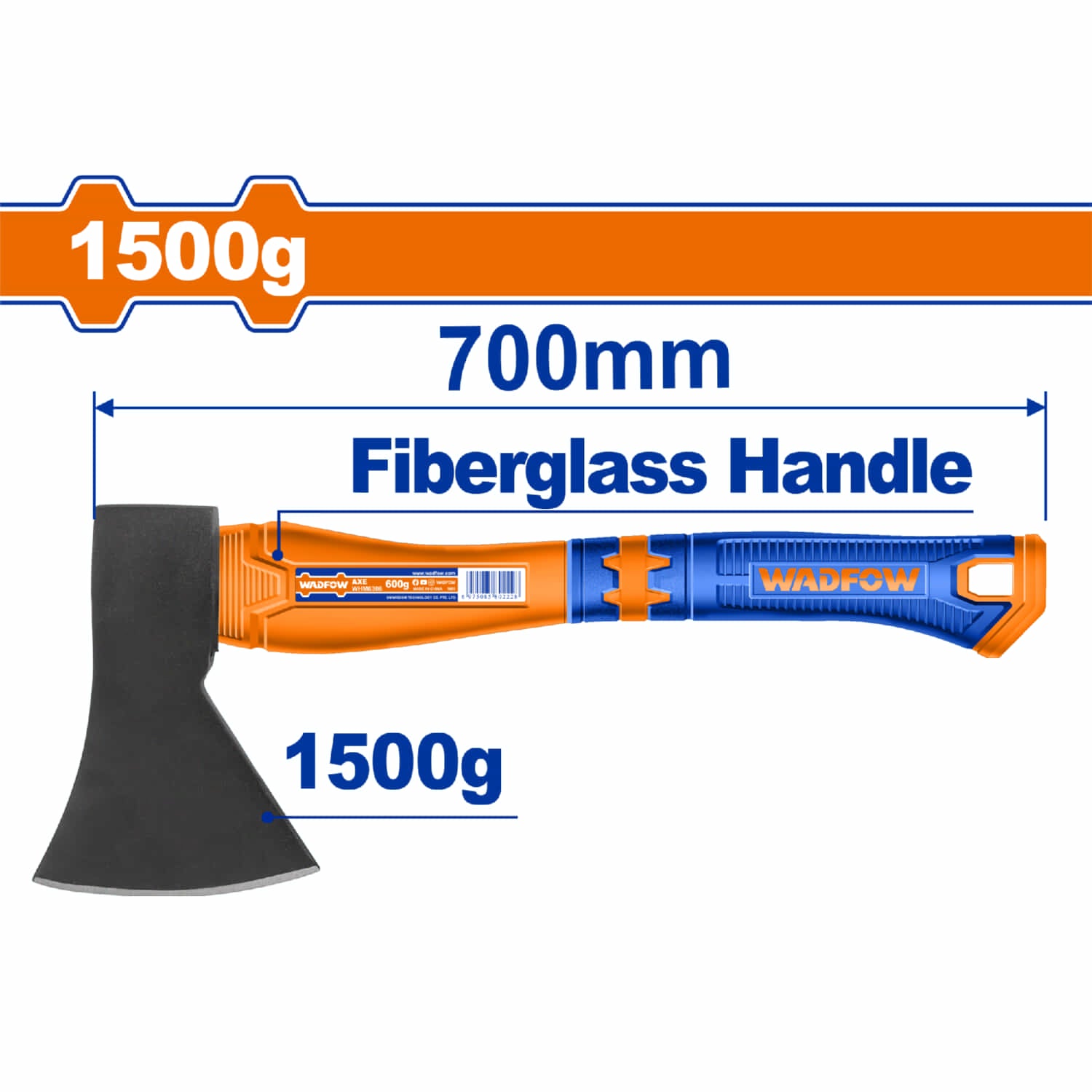 Hacha de mano 1500g. Tratamiento térmico. Acero# 45. Mango Fibra de Vidrio.