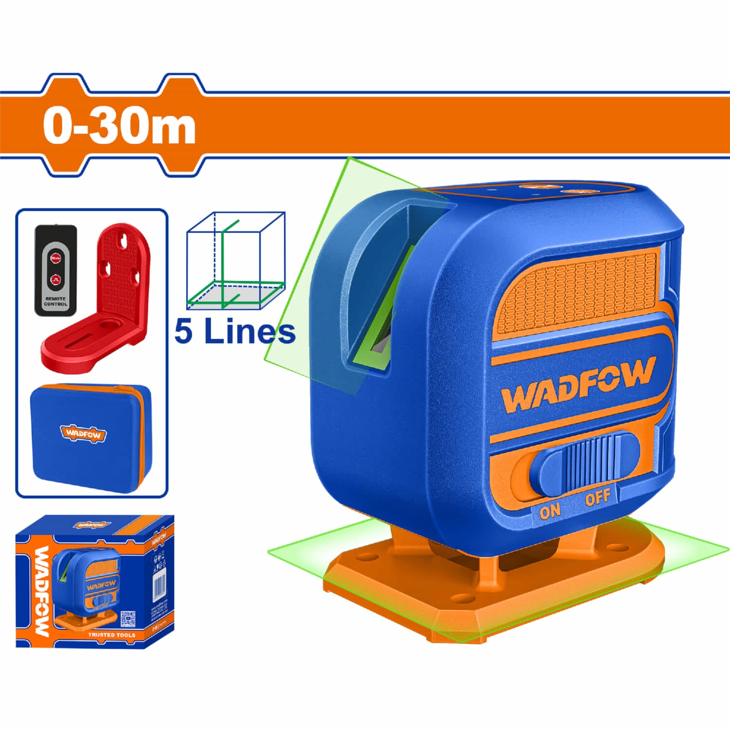 Nivel de Laser Autonivelante Verde. Rango:0~30m.1 línea horizontal de 360° y 1 vertical. Precisión de las líneas: ±2mm a 5m