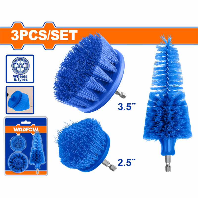 Cepillos Multipropósito con Cerdas Medianas y Vástago Hex 1/4'' para Limpieza de Esquinas y Ranuras. Set 3 pzas