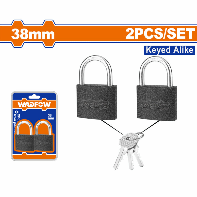 Candados de hierro de 38mm con juego de llaves. Incluye 2 candados y un juego de 2 llaves único.
