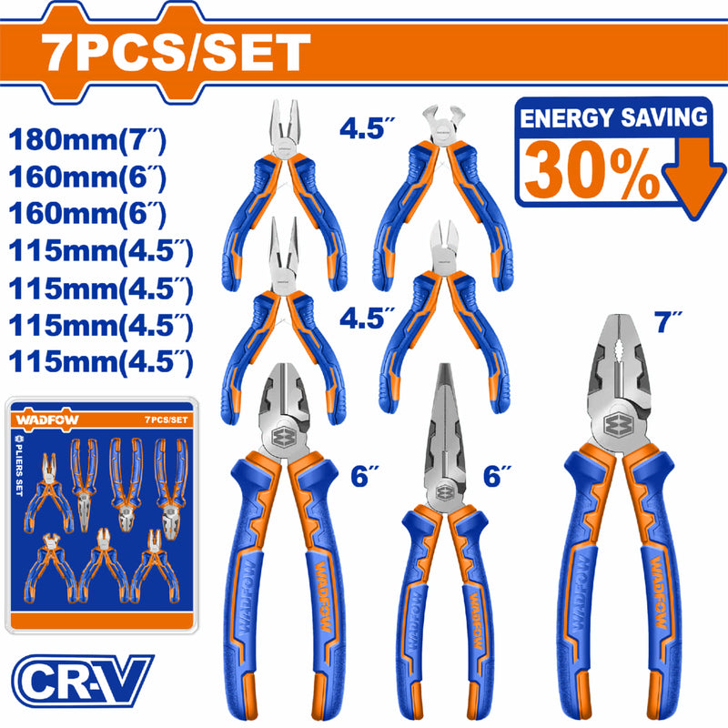 Alicates multifuncionales Ahorran 30% de la fuerza. Acabado pulido. Ergonómico. SET 7 pzas. Pinzas.