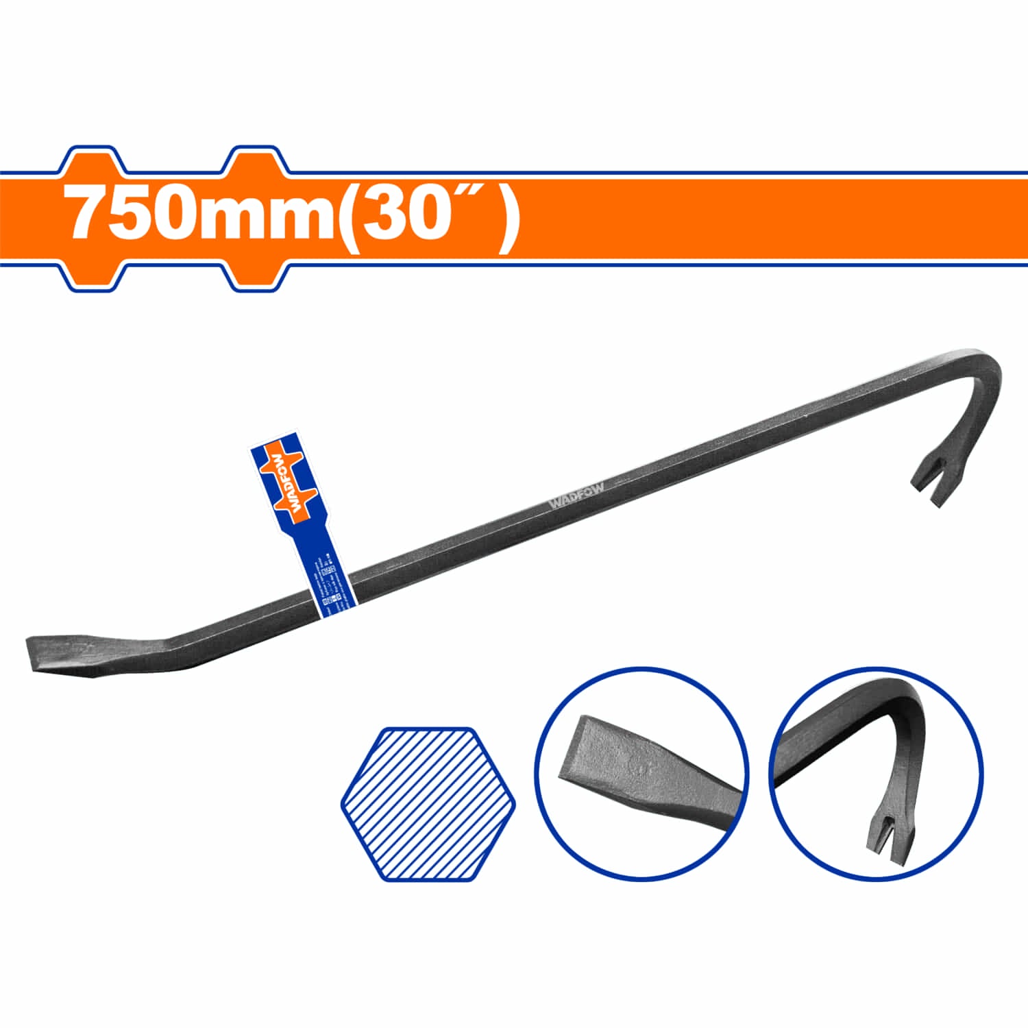Pata de cabra de 750mm(30") Tamaño del mango:18mm. Acero al carbono.