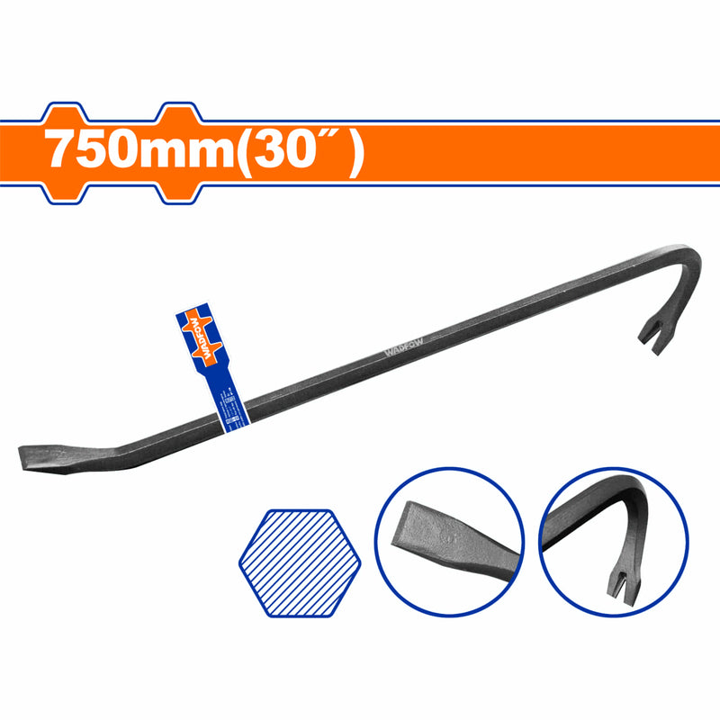 Pata de cabra de 750mm(30") Tamaño del mango:18mm. Acero al carbono.