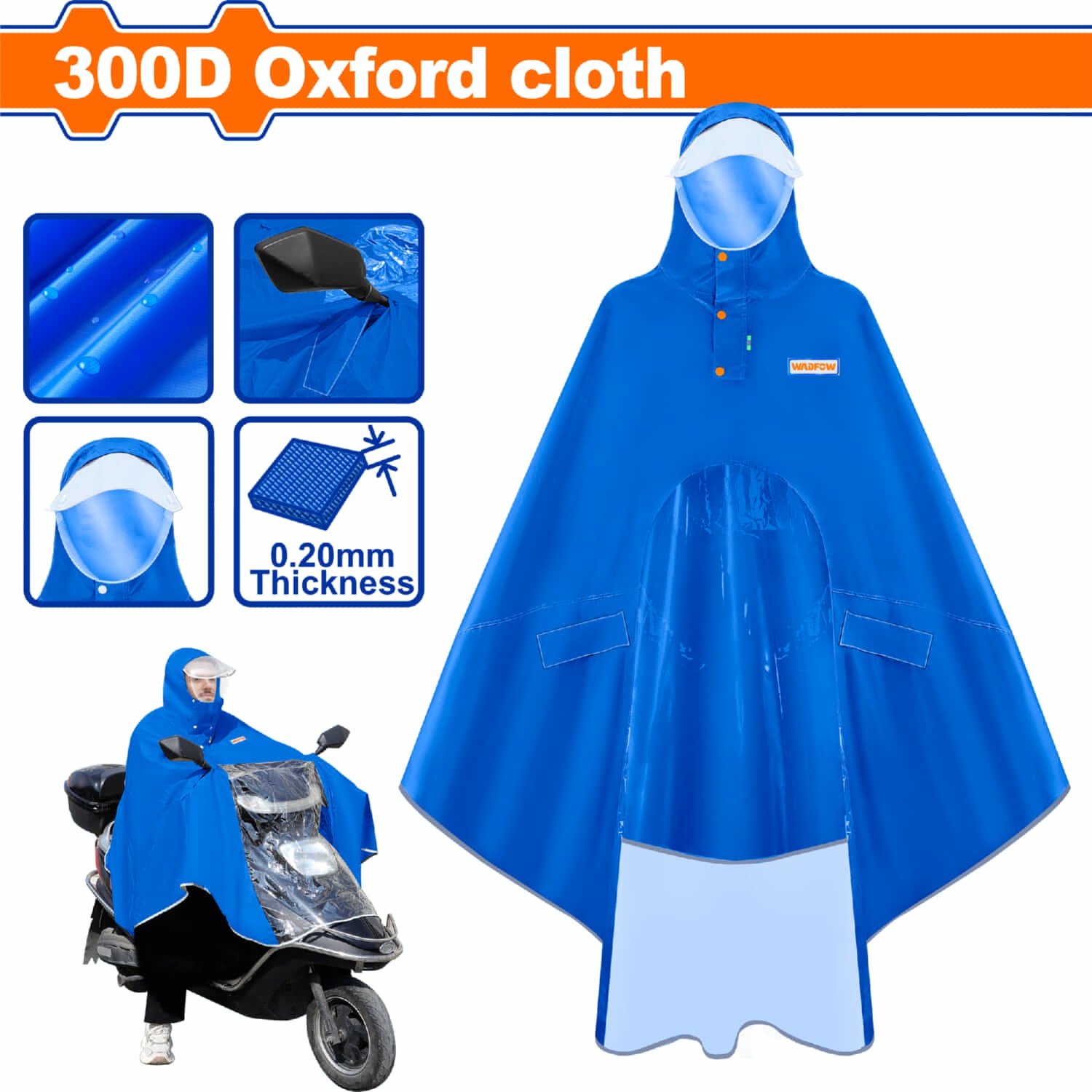 Capote impermeable para Motorizados. 300D Oxford Grosor 0.20mm Talla Unica One Size. Cubre la moto. Poncho para Lluvia