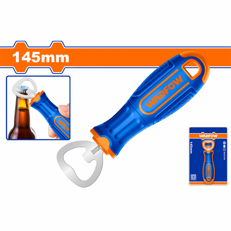 Abridor de botellas metálico 145mm Mango ergonómico. Ideal para tapas variadas. Destapador de tarros. Abridor de frascos.
