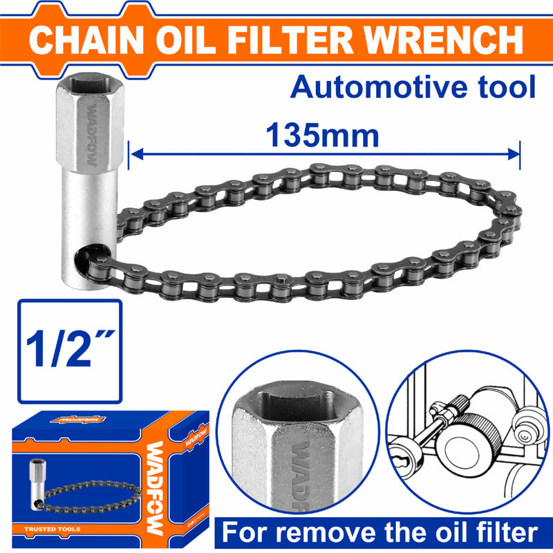 Llave de Cadena para Filtro de Aceite 135mm 1/2" en Acero al Carbono Compatible con Llave Ratchet