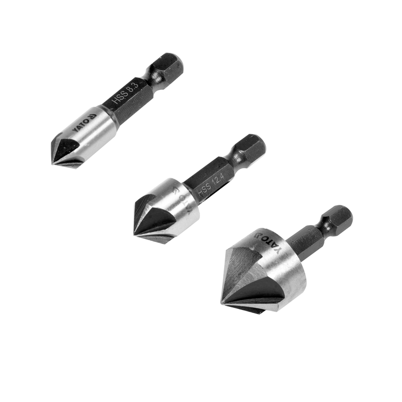 Brocas de avellanado, 1/4" (6.3mm), 5 Hojas, hecho de HSS.