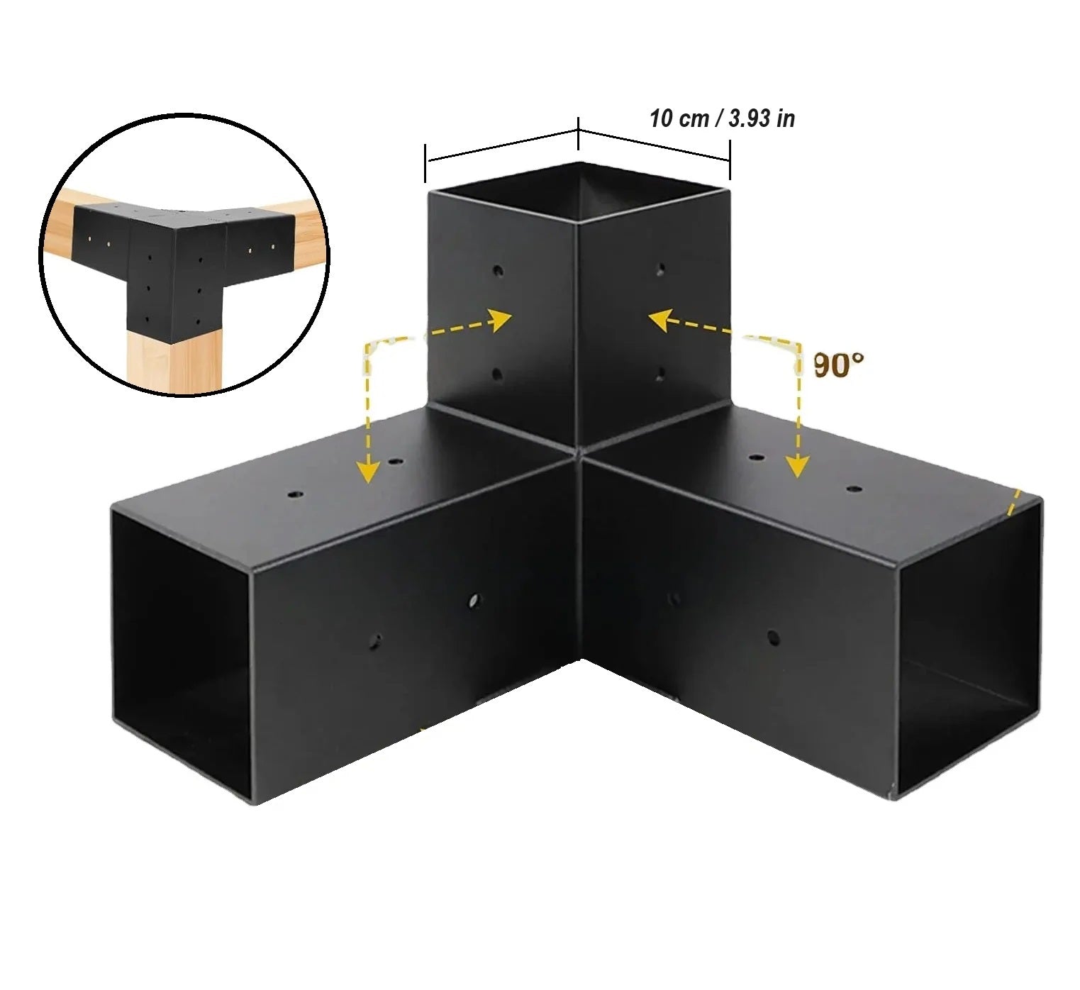 Conector Pergolas WPC exteriores Tubos Cuadrados 4"x4"x4"- 100x100x100 mm Union soporte 3 Vias para herrajes