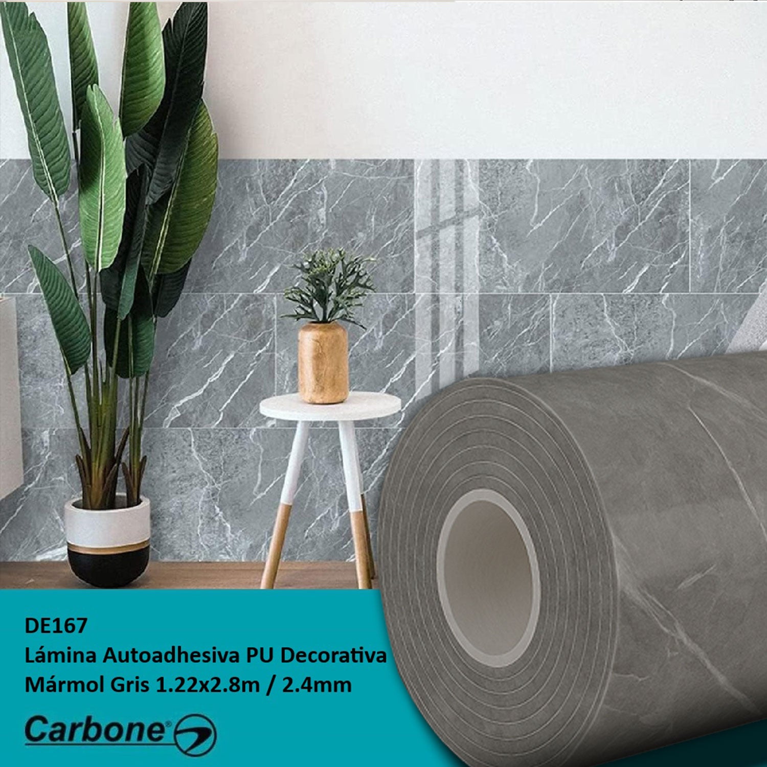 Lámina autoadhesiva panel Decorativo PU 1.20 m x 2.80 m x 2.4 mm. Acabado: Marmol Gris