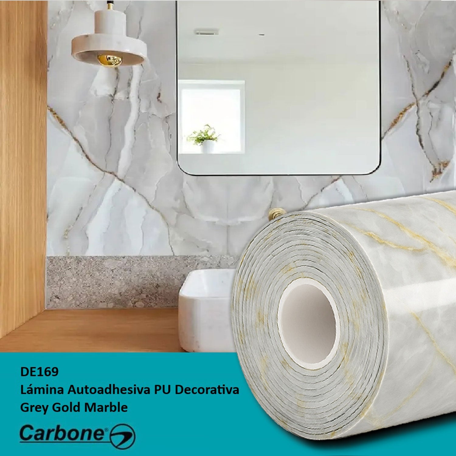 Lámina autoadhesiva panel Decorativo PU 1.20 m x 2.80 m x 2.4 mm. Acabado: Grey Gold Marble