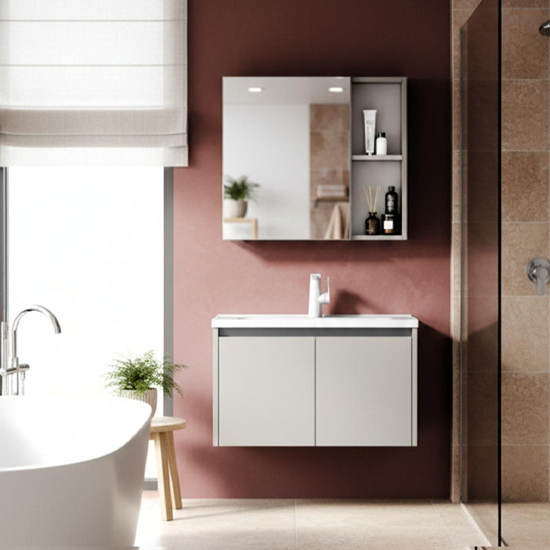 Combo Gabinete de Baño Moderno con Espejo y Lavamanos – Set Completo color Beige Crema