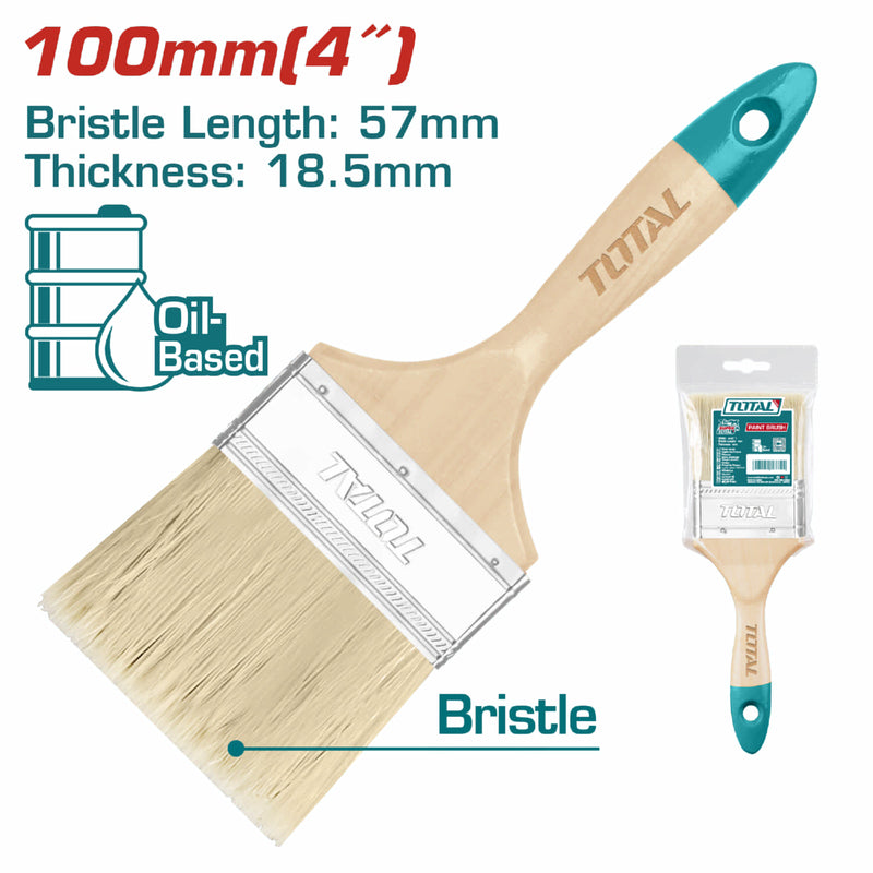 Brocha de 4" (100mm). Largo 57mm grueso del pelo 18.5mm. Mango de madera.