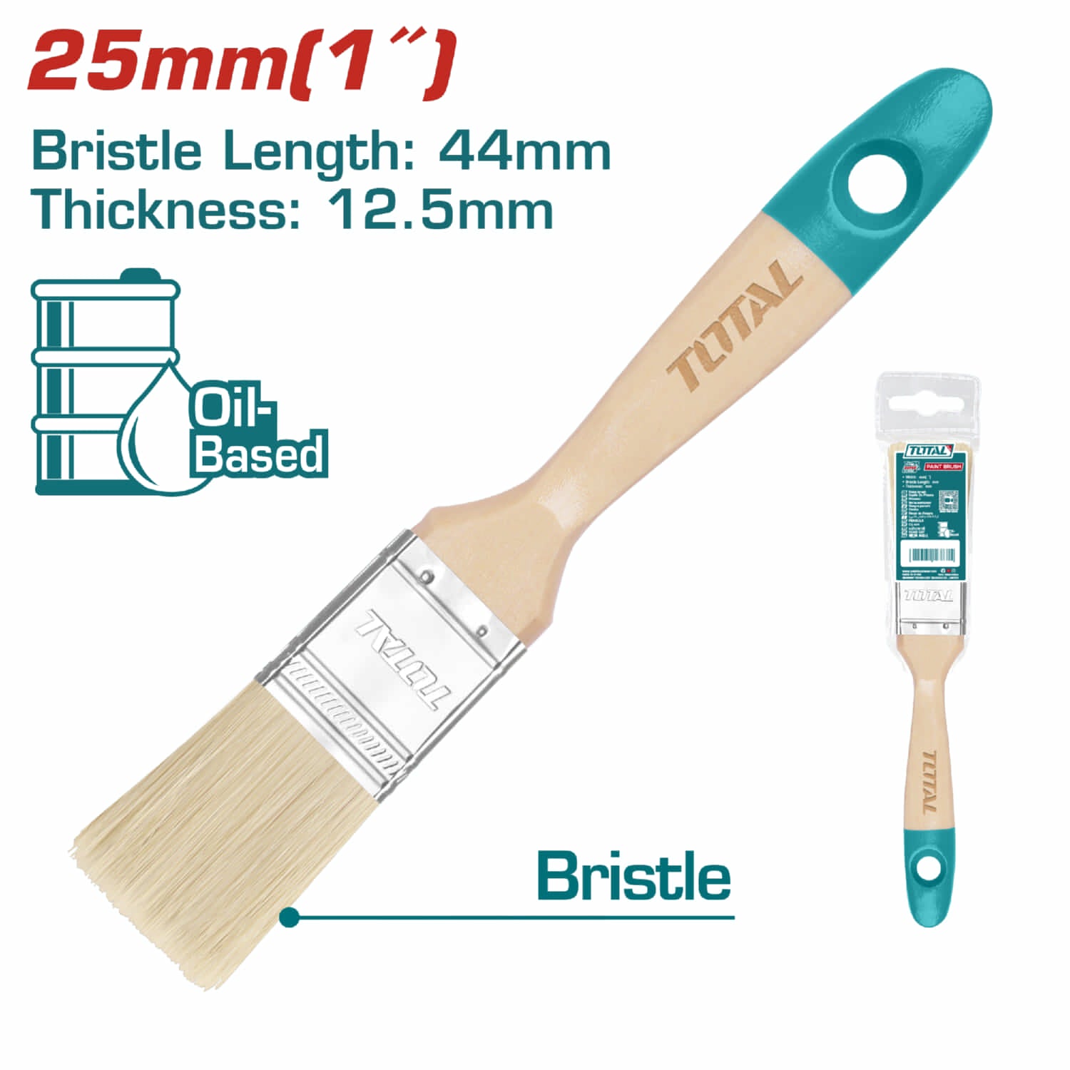 Brocha 1" con mango de madera.