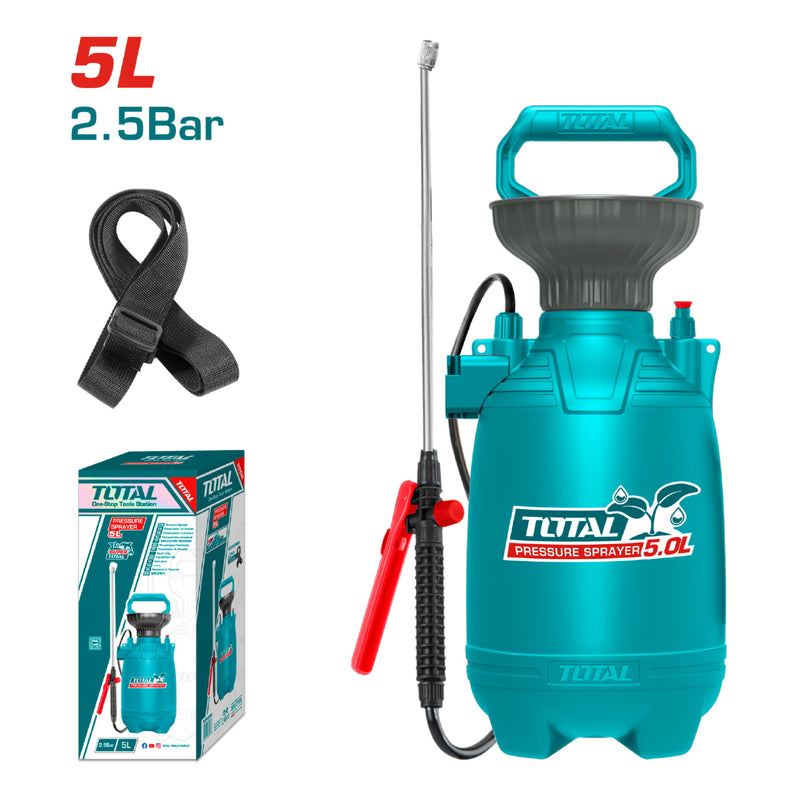 Rociador spray de presión 5 litros. 2.5BAR. Lanza inoxidable y boquilla de plástico.